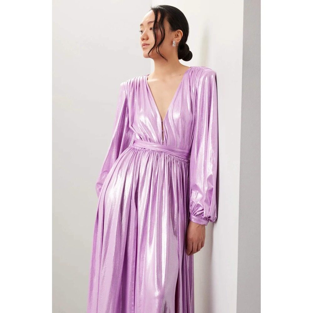 Bronx & Banco Zoe Lame Gown Maxi Dress Purple Lilac Plunge Slits Sz 4 US / Small - Picture 6 of 16